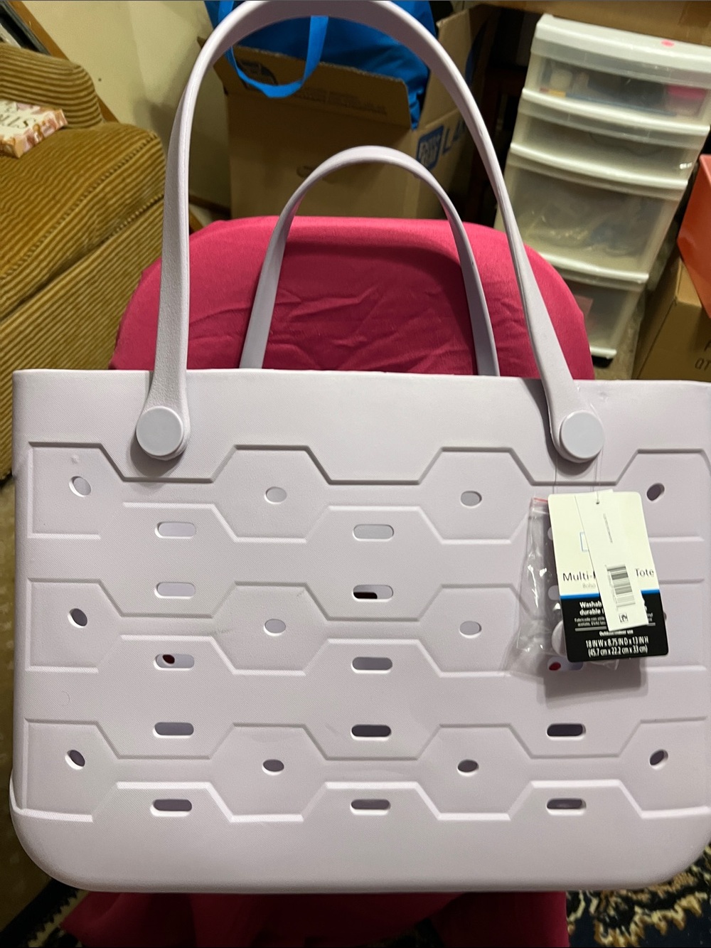 Mainstays Light Lavender Women's Large Tote Bag - Minimal Hex Cutout Design